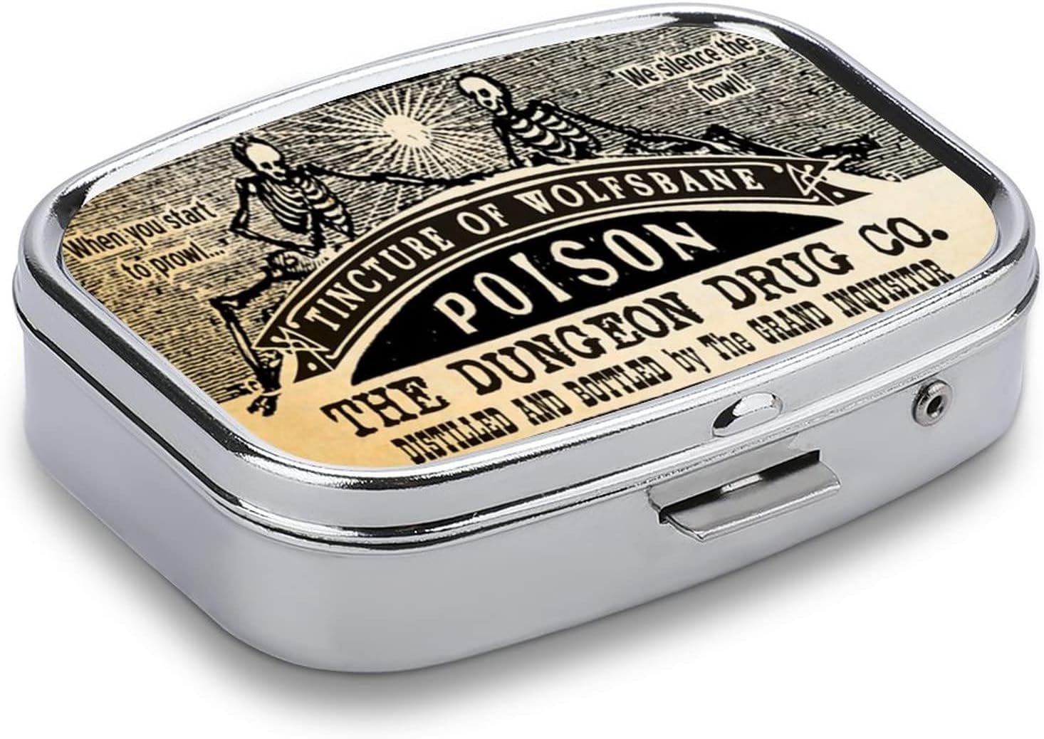 Metal 2 Compartment Pill Organizer Travel Friendly Portable Compact Box Cute Case to Hold Vitamins/Tylenol/Fish Oil/Supplements/Meds/Tablet for Purse/Pocket (Poison Skull), 1.97x0.79x0.39'' image 3