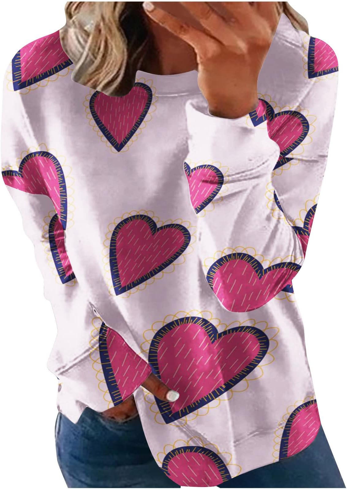 Valentines Day Shirt for Women Trendy Love Heart Graphic Tees Long Sleeve Pullover Tops Loose Sweatshirts