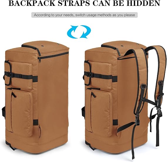 Large Gym Bag Backpack with Shoes Compartment, 70L Heavy Duty Sports Duffle Bag for Men & Women, Workout Duffel Bag, Weekender Overnight Backpack for Travel Camping, Khaki