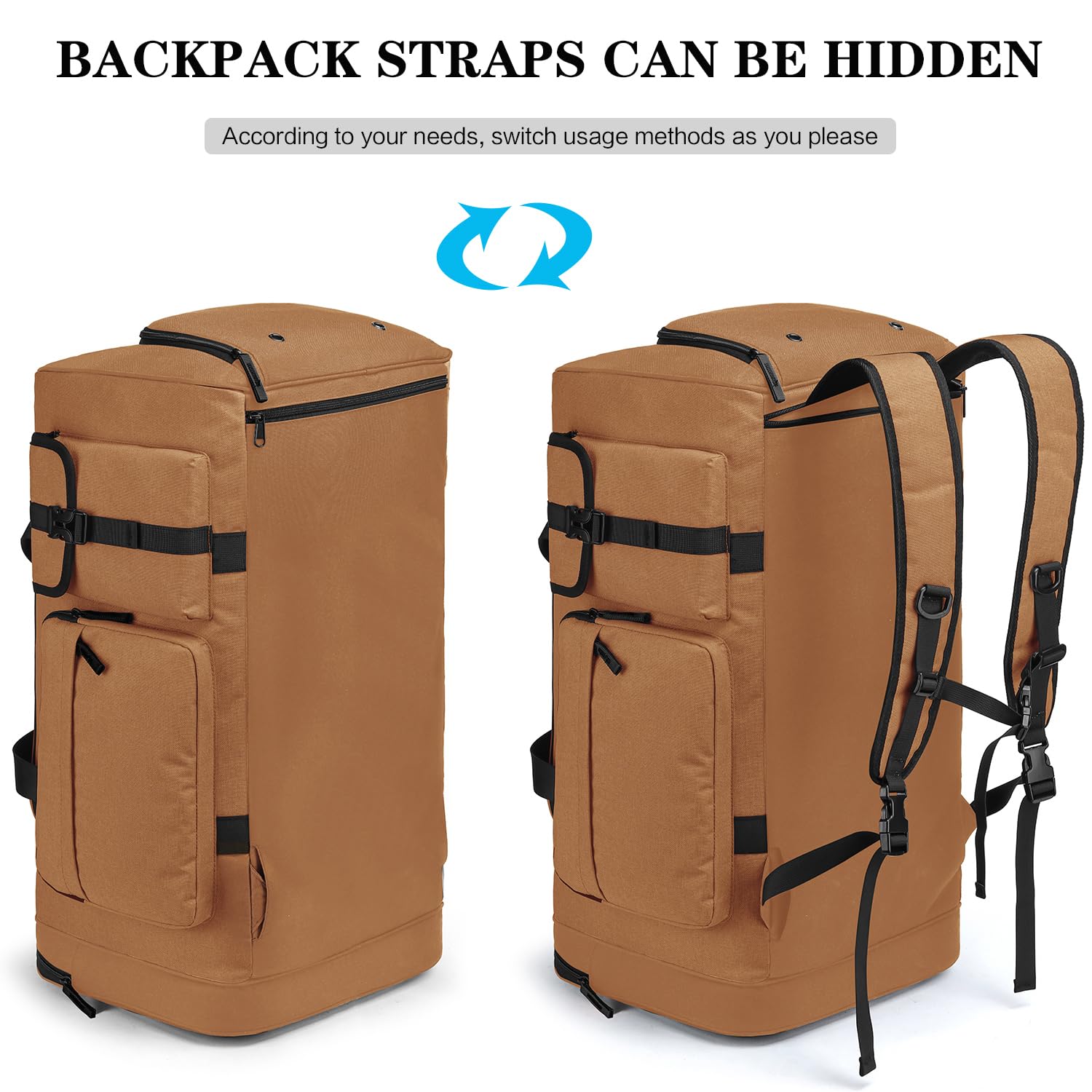 Duża torba sportowa na siłownię 70 l męski plecak na siłownię torba podróżna z paskami plecaka, Khaki, 64 cm x 35 cm x 35 cm, Sport, siłownia, trening, fitness, podróże, kemping, piesze