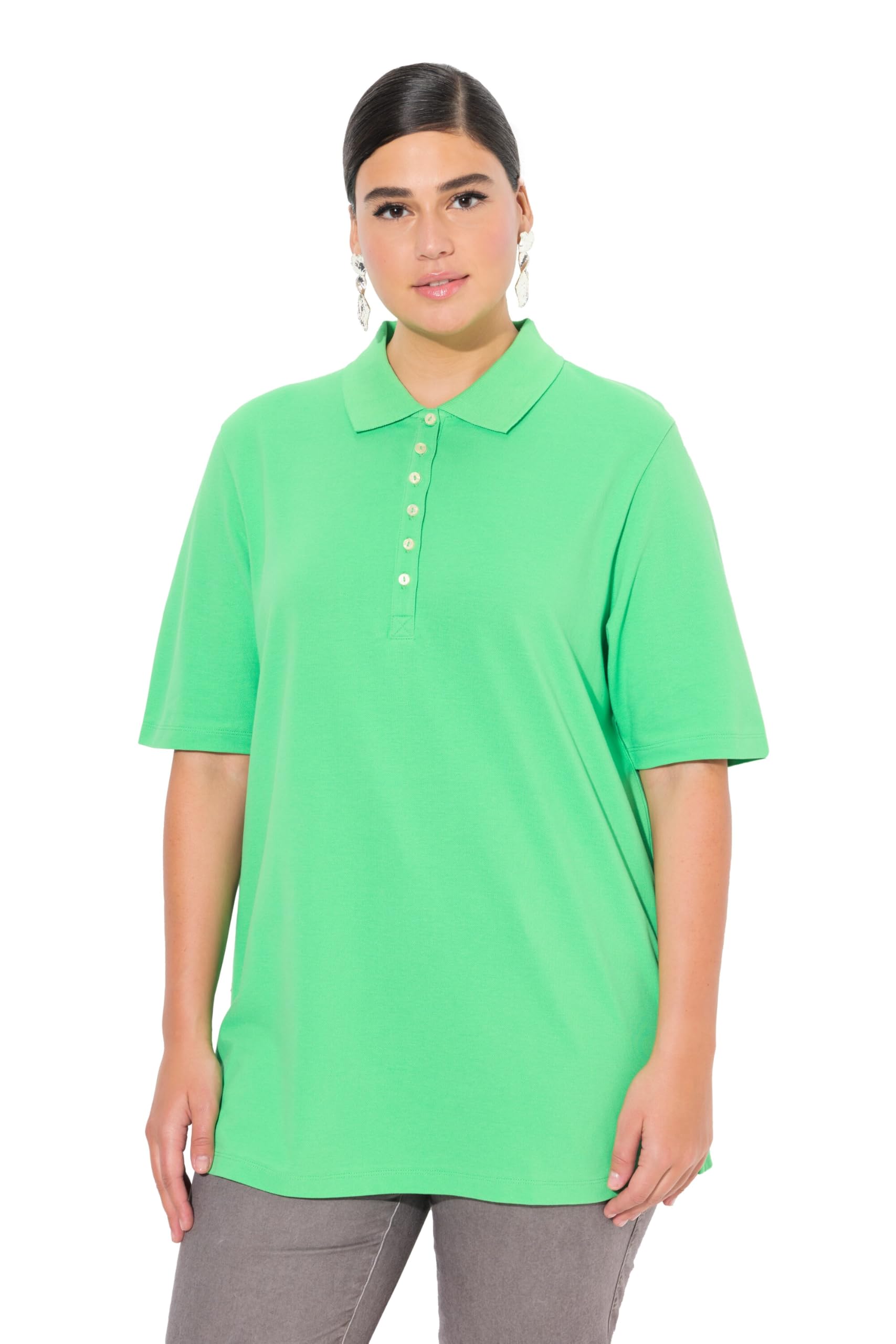 Ulla Popken Womenswear Plus Size Curvy Basic Pique Polo Shirt Mint Green 66+ 637297438-66+