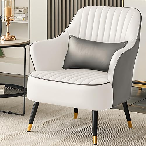 Miniatura 24 de Magshion Silla decorativa moderna con almohada lumbar, sillón tapizado de cuero, sillón individual ergonómico para sala de estar, dormitorio, Blanco