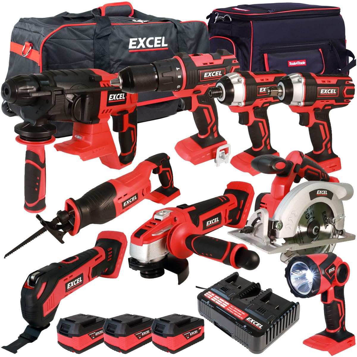 Buy Excel 18V 9 Piece Cordless Power Tool Kit with 3 x 5.0Ah Batteries