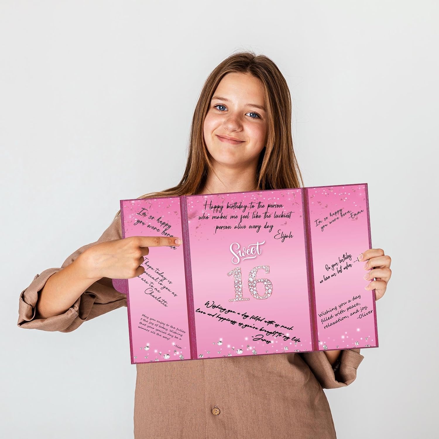 Crenics Sweet 16 Birthday Decorations, Creative Hot Pink 16th Birthday Guest Book Alternative, Large 16th Birthday Signature Book 12" x 18", Great 16 Years Old Birthday Gifts for Girls - Image 8