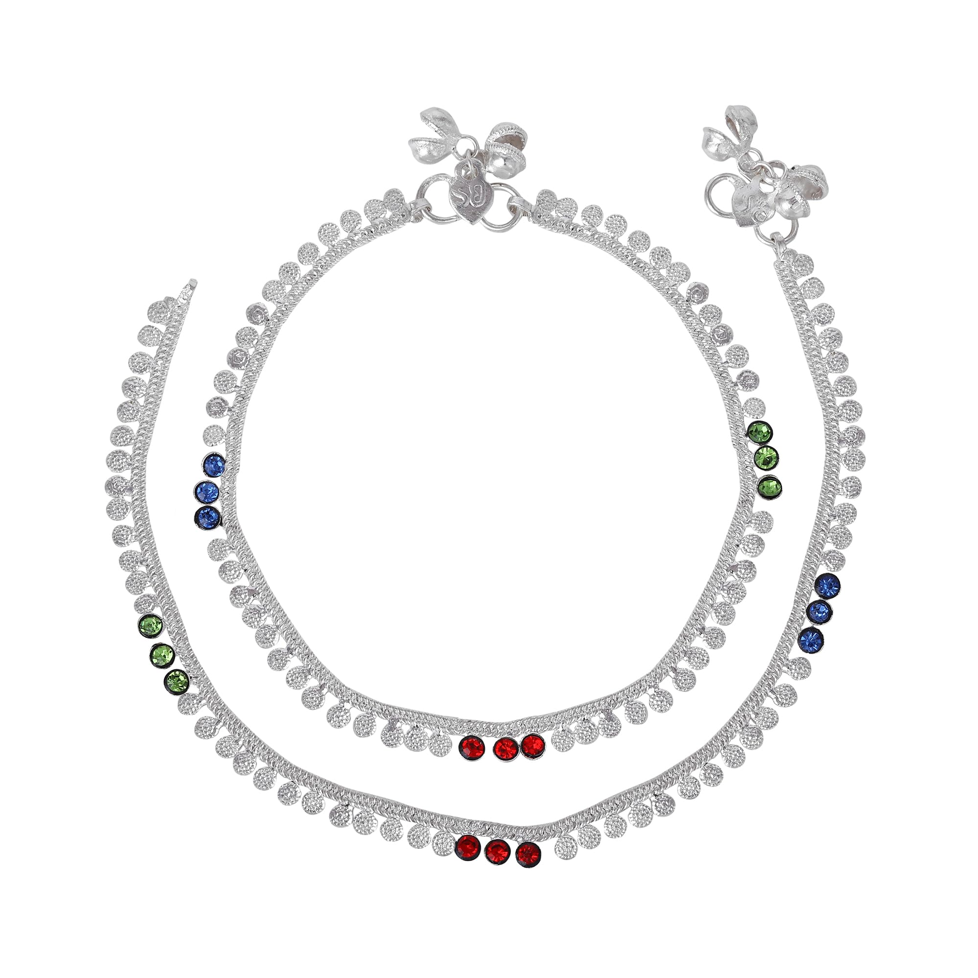 Fashion Jewelry Anklets for Girls & Women: Rhodium Plated Tropical Delight: Colorful Crystals Enhanced Lightweight Anklets for a Splash of Fun for Girls & Women-OSAK002-IRMC ANKLET-image-1