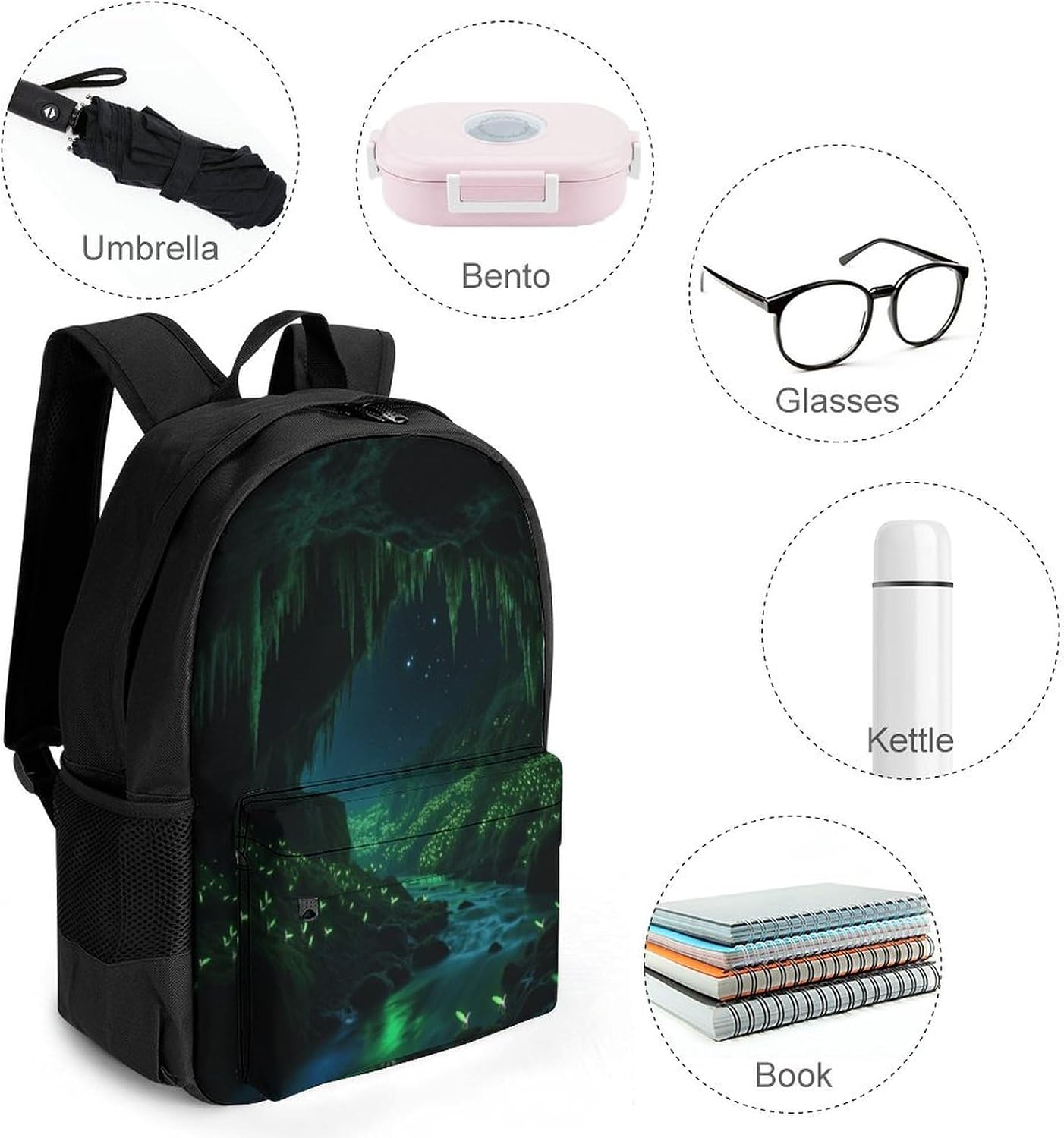 Glowworm Cave Backpack Daypack Travel Backpack | Lightweight Casual Laptop Backpack for Women Men Aesthetic Travel Bag for Weekender Business Hiking Outdoor