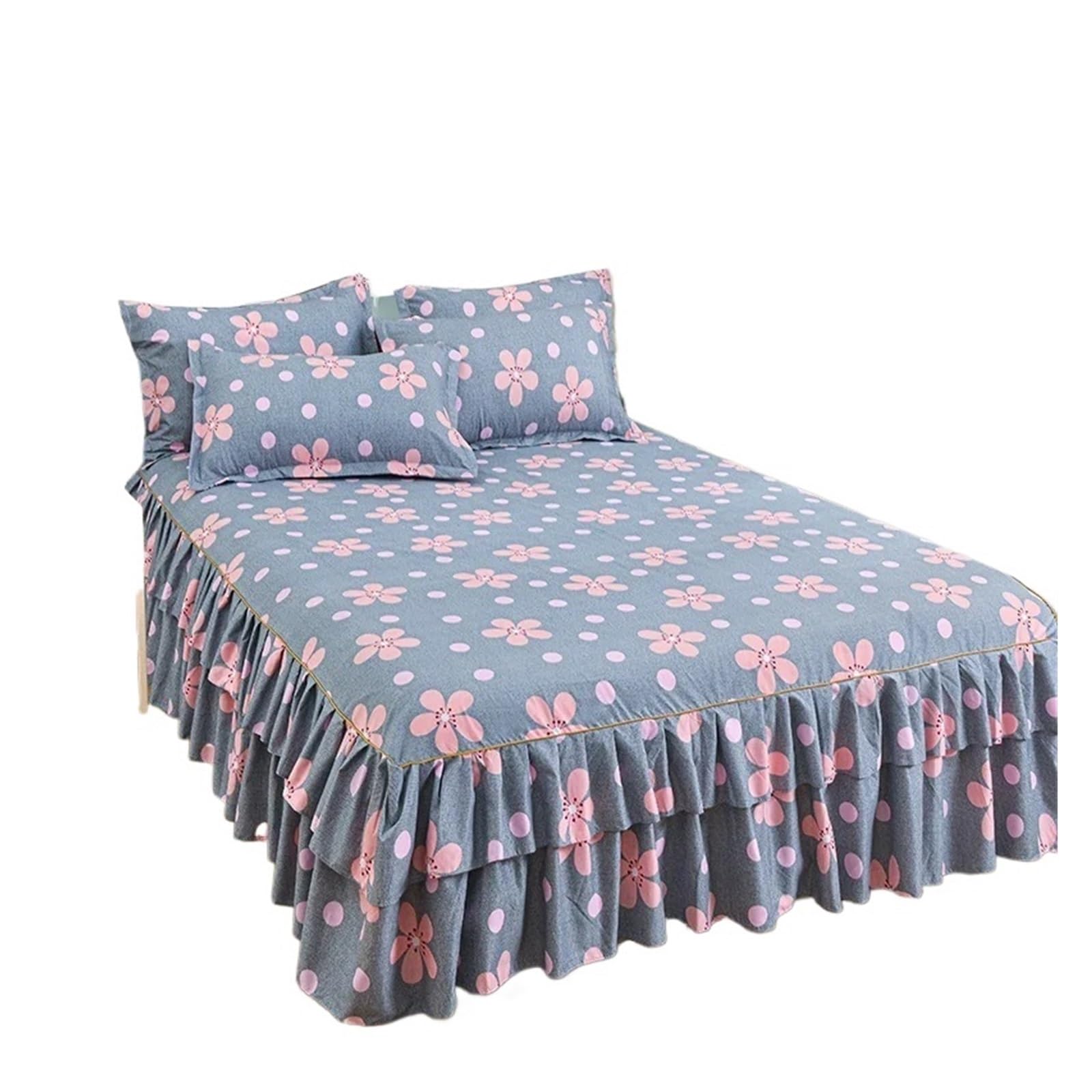 Ruffle Skirt Bedspread Home Textile Printed Bed Bedroom Coverlets Bedspreads Sheets Cover Bedding For use in the bedroom(Color-05,180x200x40cm)