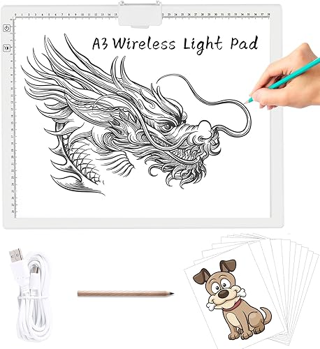 Miniatura 46 de TOHETO Almohadilla de luz LED brillante recargable A3 con bolsa de transporte, 6 niveles y sin escalones, 3 colores, atenuación de brillo, caja