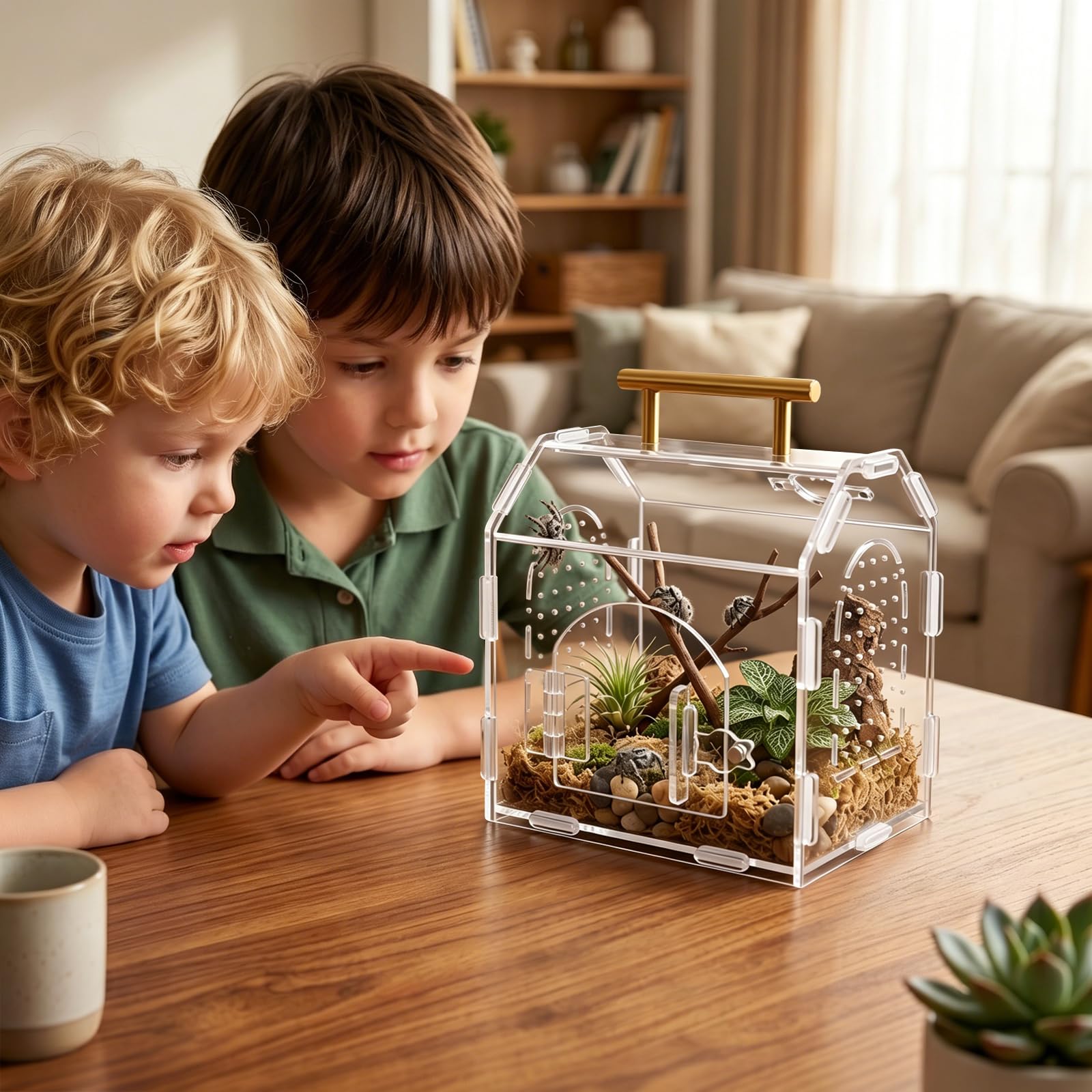 Terrarium dla gadów z akrylu, przezroczysta obudowa z otworami wentylacyjnymi i uchwytem, magnetyczne pudełko na karmienie dla ślimaków, owadów, ptaszników, tarantli, gekonów