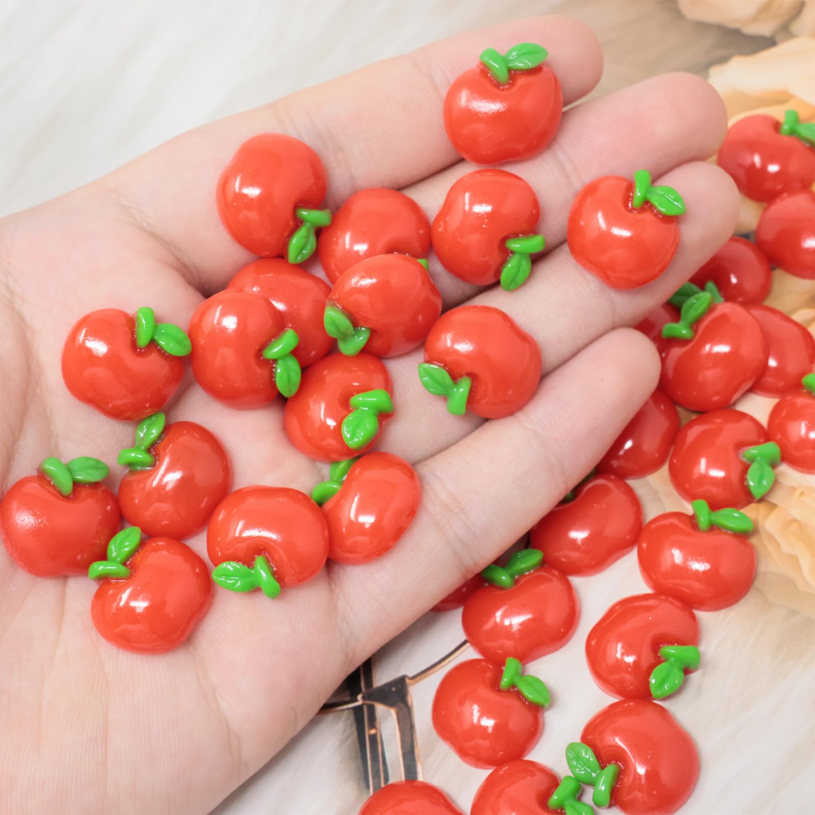 Honbay 50PCS Red Fruit Back to School Flatback Resin Charms Cartoon Sweet Fruit Slime Charms School Supplies Simulated Fruit Resin Embellishments Cute Fruit Food Resin Cabochons Decoration Accessories - Image 4