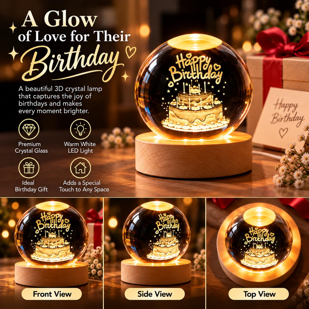 Happy Birthday Crystal Ball Lamp - USB LED Night Light -3 Happy Birthday Crystal Ball Lamp - USB LED Night Light -3