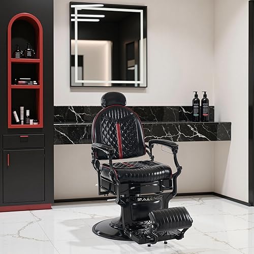 Miniatura 2 de BarberPub Silla de peluquero vintage de metal resistente multiusos profesional reclinable hidráulico salón de belleza Silla de spa Equipo de estilo