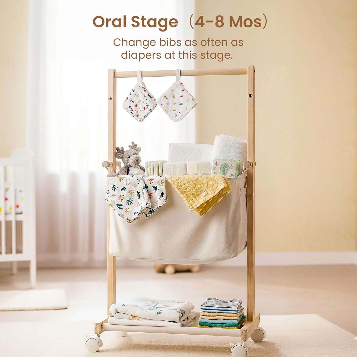 Woodtoe Baby Diaper Caddy Cart with Movable Storage Organizer, Natural Newborn Nursery Essentials, Mobile Utility Cart with Wheels for Nursery, Bedroom, Changing Table & Crib, Gifts for Baby Shower