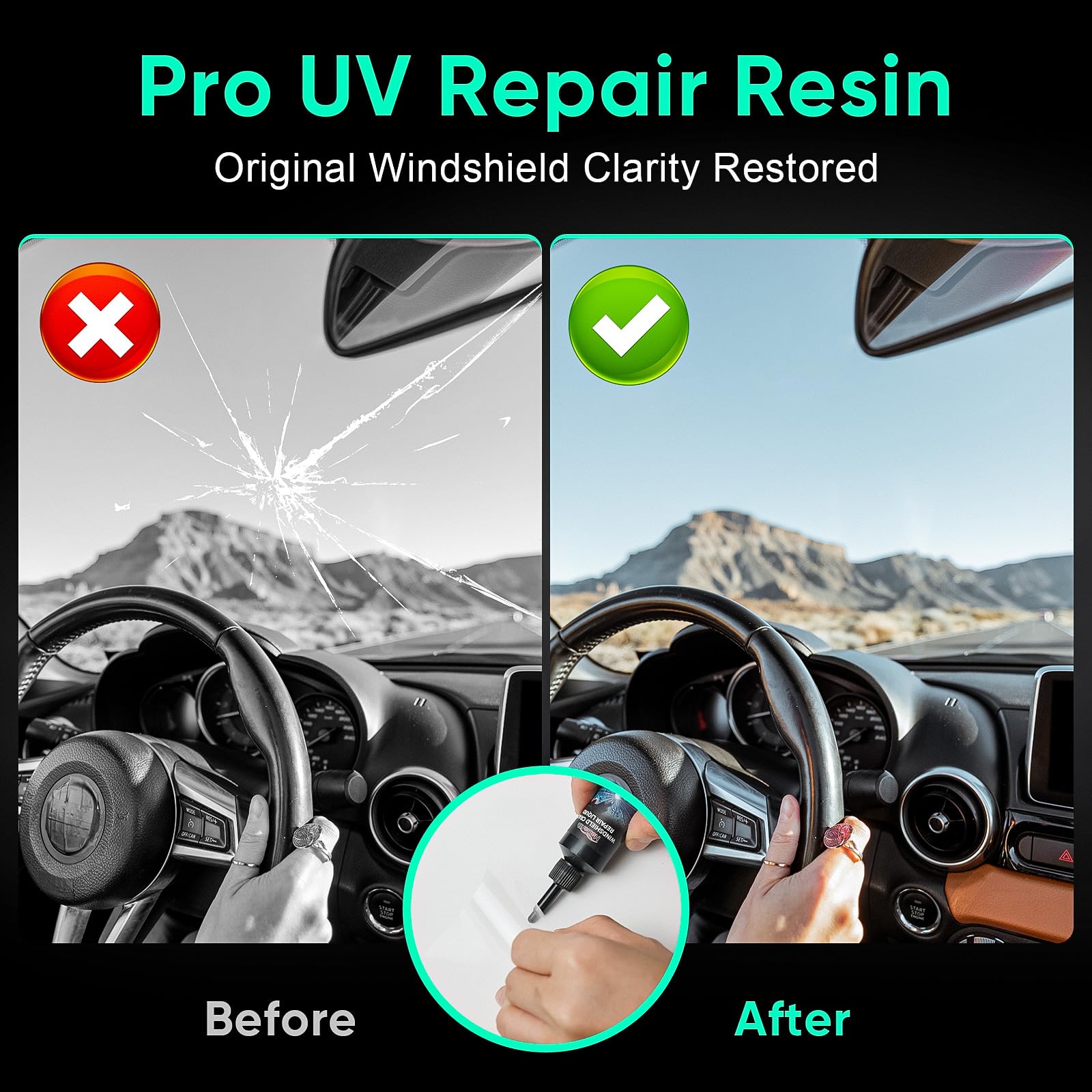 Windshield Chip Repair Kit - 2026 Upgrade Car Windshield Crack Repair Kit, Glass Repair Liquid for Cracks and Chips, Rock Chip Repair Kit for Fix Windows, Mirrors, Glasses, All Crack Types - 3