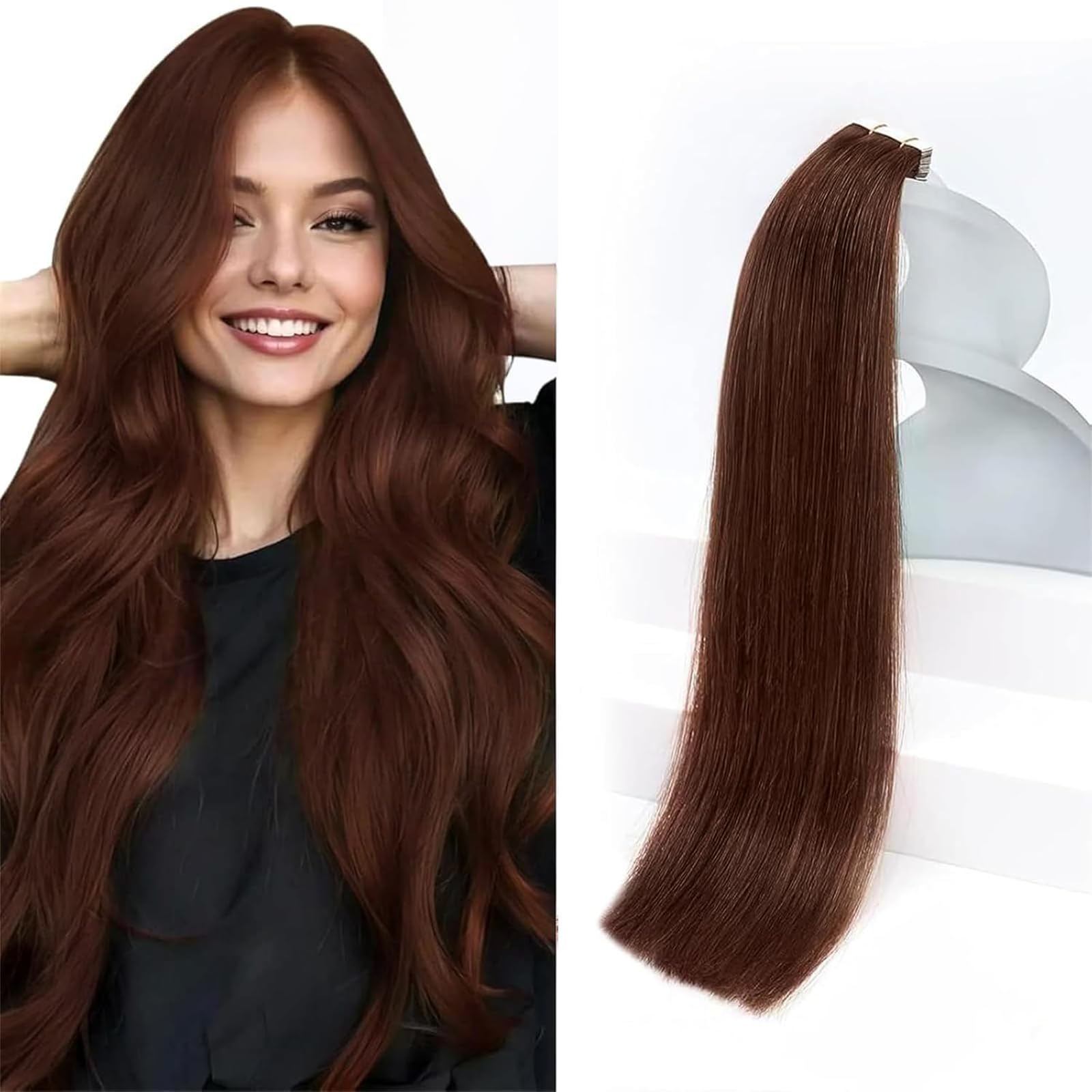 Photo 1 of ***STOCK IMAGE FOR REFERENCE***
Sunny Hair Invisible Tape in Hair Extensions, Medium Mahogany Brown, 16 Inch 20 Pcs 50g, Tape ins Extensions for Women, for Shoulder Length Daily Seamless Blend