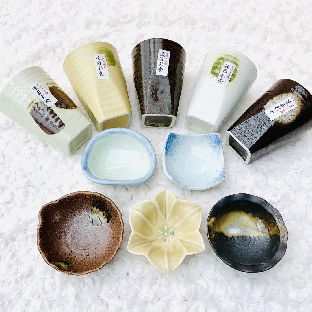 Amazon | 三洋陶器 龍峰窯 竹籠付 陶器フリーカップ5客 小皿 5枚
