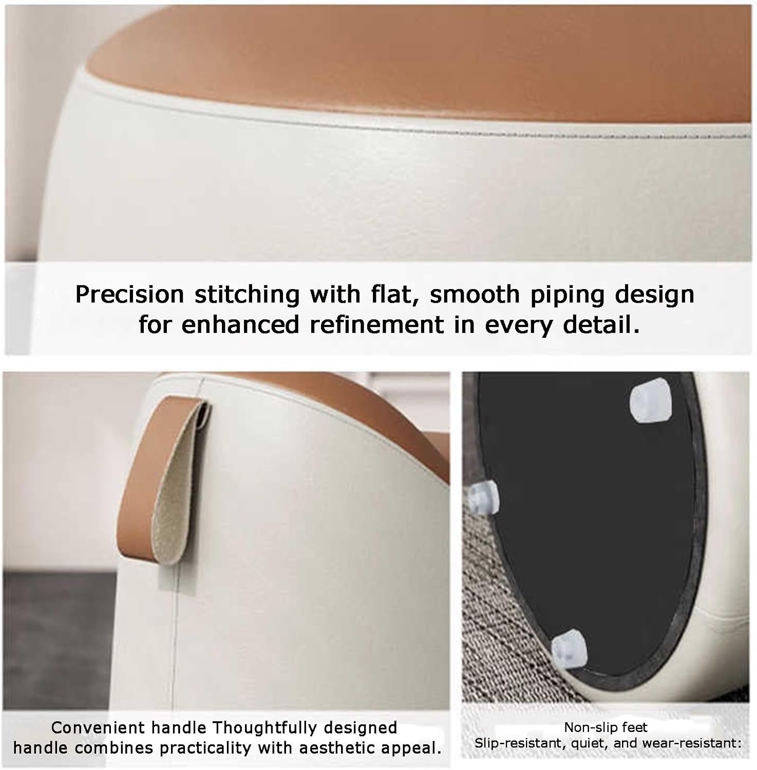 Modern Round Ottoman with Backrest, Vanity Chair, Vanity Stool Upholstered Footrest Ottoman Foot Stool for Living Room Bedroom Make Up Home Office(F Fixed Style)