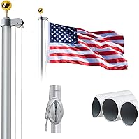 Vista 1 de 20FT Sectional Flag Pole Kit, 14 Gauge Extra Thick Heavy Duty Aluminum Outdoor In ground Flagpole for Residential or Commercial, Silver