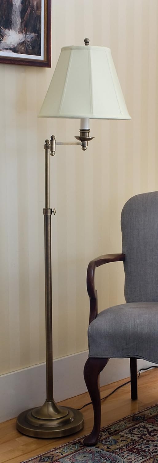 House Of Troy CL200-AB Club Collection Portable Floor Lamp, Antique Brass with Off White Soft Shade