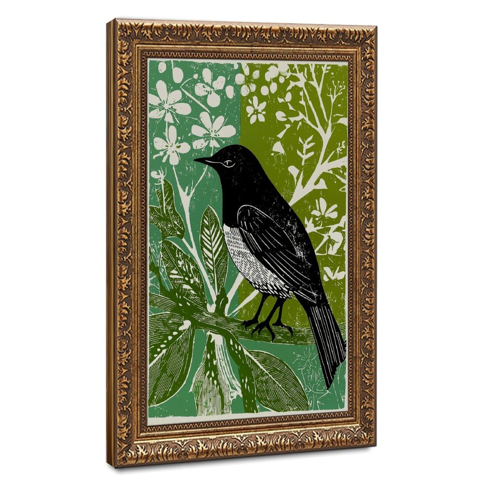 AYINUER Black Bird On Green Branch Poster Canvas Poster for Home Decor Gift