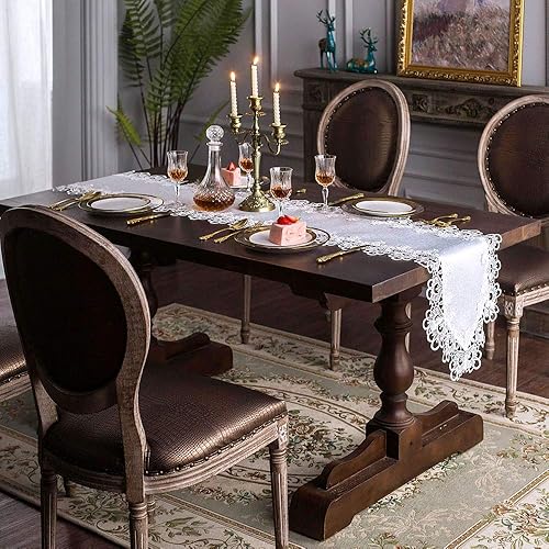 Miniatura 2 de ARTABLE Camino de mesa rectangular de encaje de tela con exquisito bordado de macramé para despedidas de soltera, bodas, fiestas, decoraciones