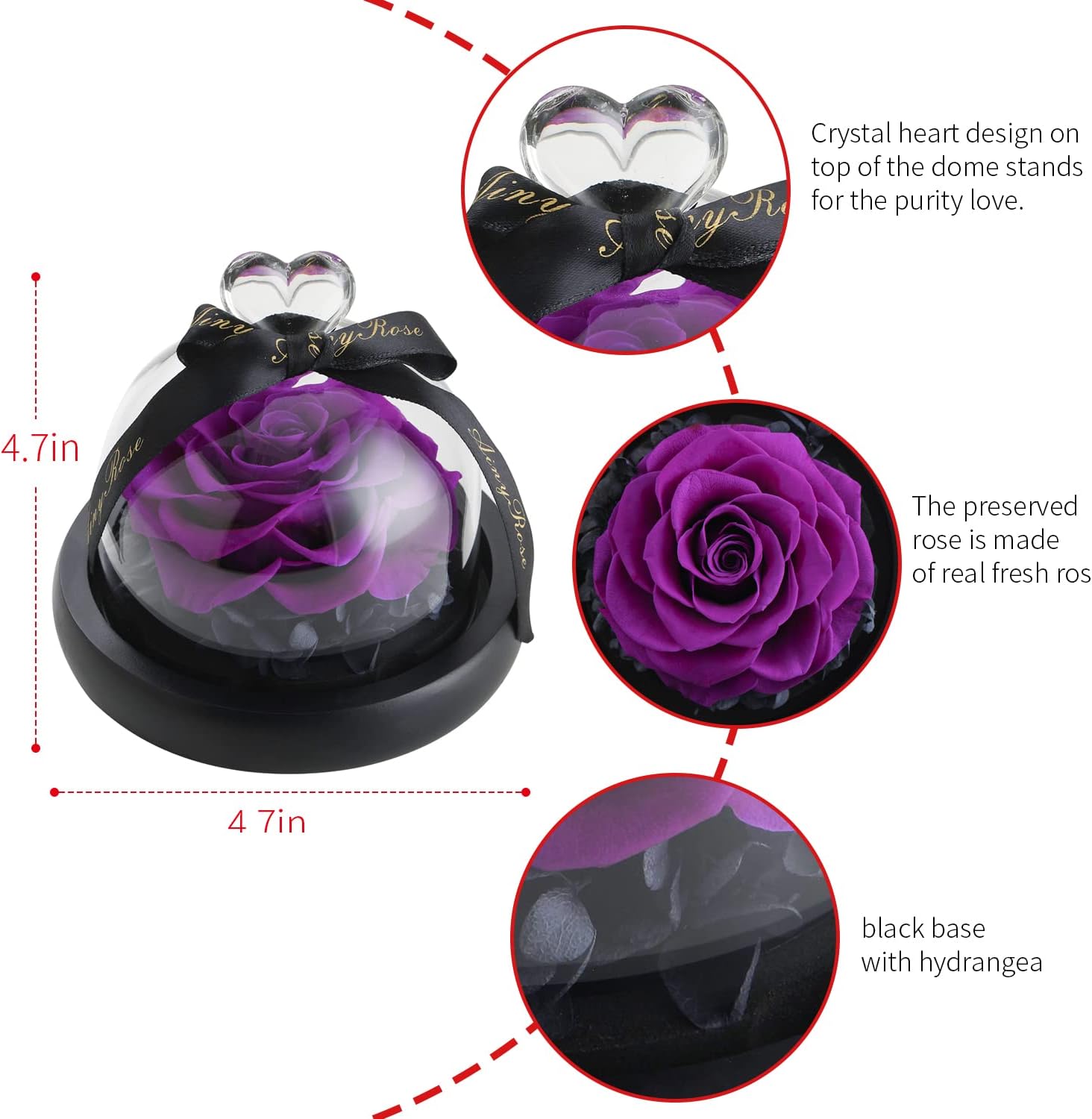 Rose Flower Birthday Gifts for Women Forever Preserved Real Rose in Glass Dome Gift Flower,Women Gifts Eternal Beautiful Heart Design for Her Valentines Day Mothers Day Christmas Anniversary Birthday
