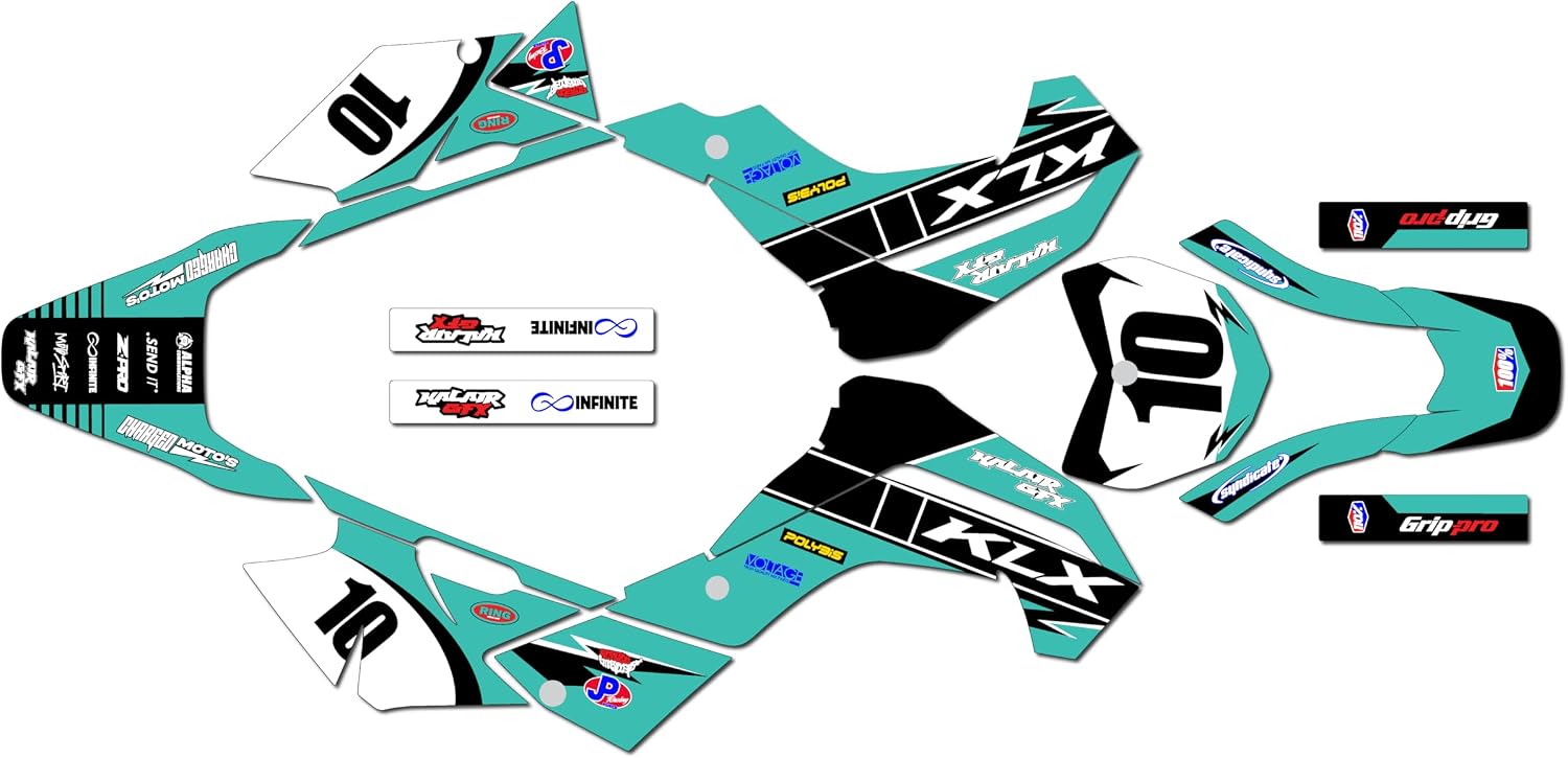 Graphics Kit for Kawasaki KLX140 2008-2018 and KLX140R 2019+ Speed Series Green 09 Mil - Dirt Bike Custom Racing Graphics Decals Stickers Kit, no-Plastics