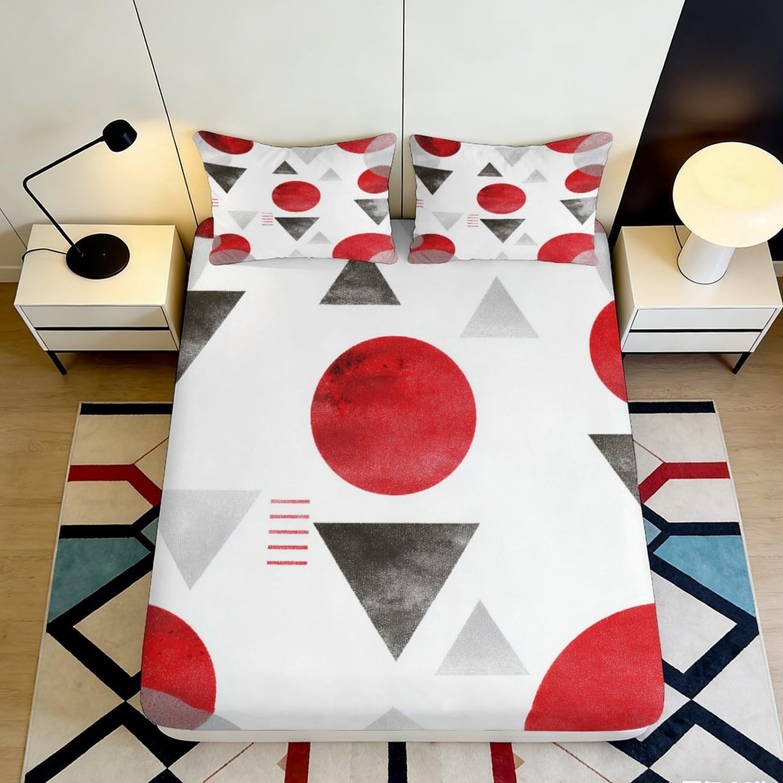Jqzkxnhpbr Style-5 3D Printed Geometric Abstract Red Fitted Sheet Microfiber Soft Breathable Triangle Bed Cover For Bedroom Guest Room Decor 90X200x25cm