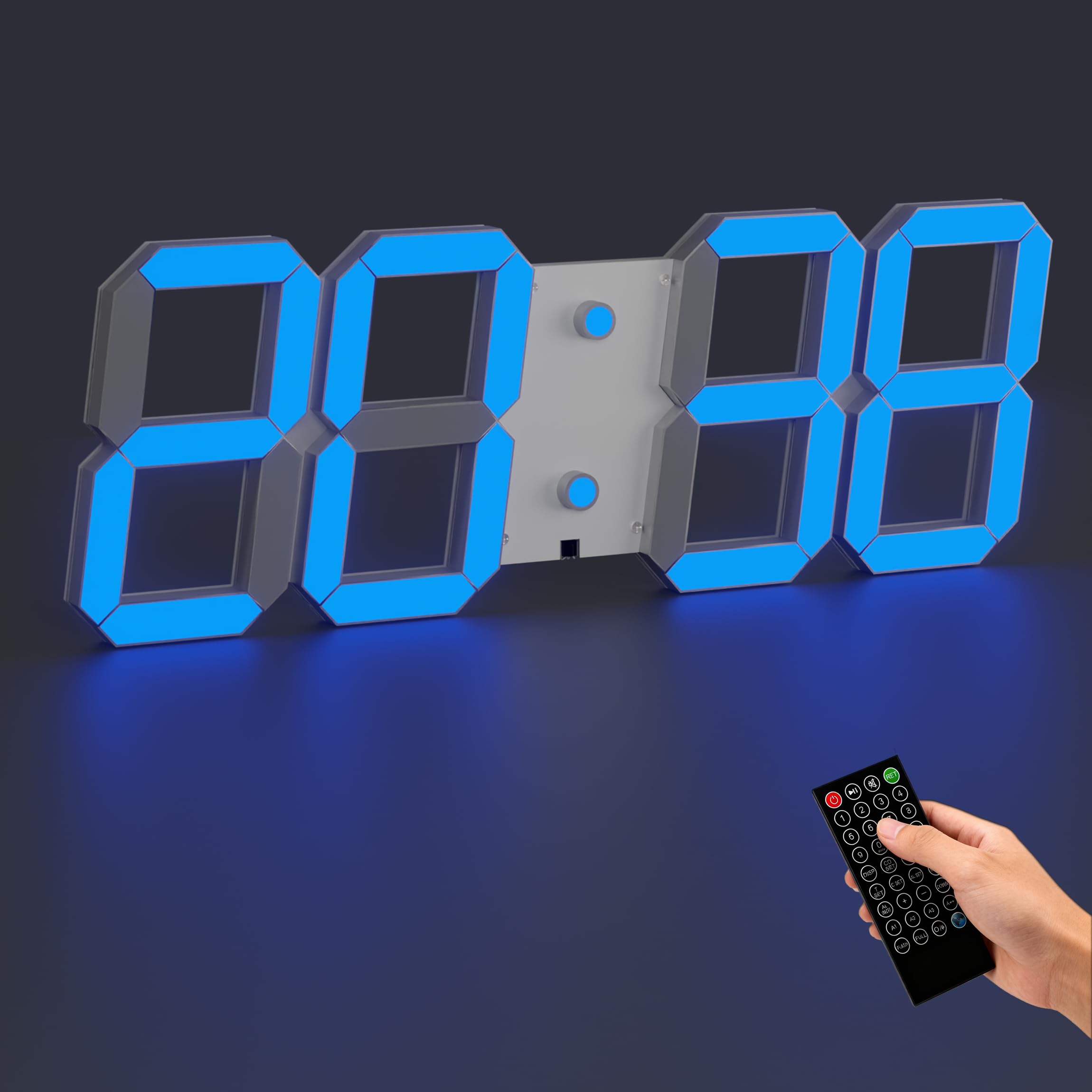 CHKOSDA Orologio da parete digitale a LED 3D, 44 cm, leggibilità fino a 50 m, bianco | cifre da 15 cm, telecomando, dimmer automatico, timer, alimentazione a rete per soggiorno, fitness, garage, ufficio, scuola.