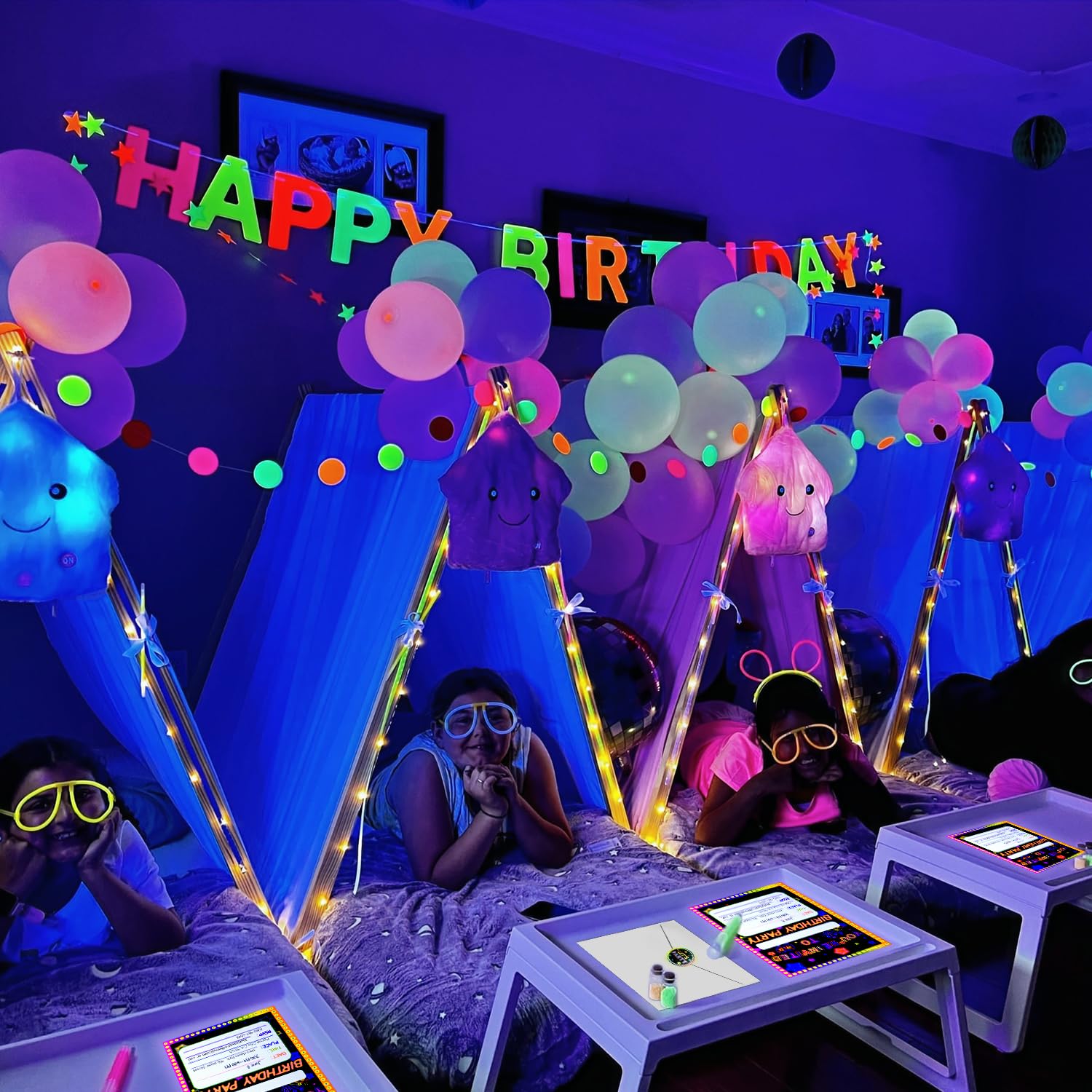 20Pcs leuchtende Party Einladungen Sets mit Umschlägen Let's Glow Neon Party Favors Geburtstag Einladungskarten für Kinder Geburtstag Party Einladungen Zubehör, 17 x 12cm