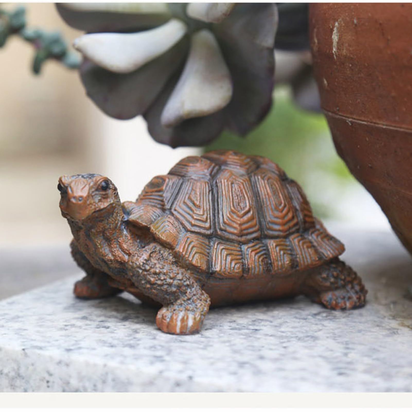 Statua di Tartaruga Decorazione da Giardino per Recinzione, Patio, Balcone, Cortile, Ornamento in Resina per Casa Nuova Piccola Statuetta di Animale,Marrone,19 * 12 * 9cm