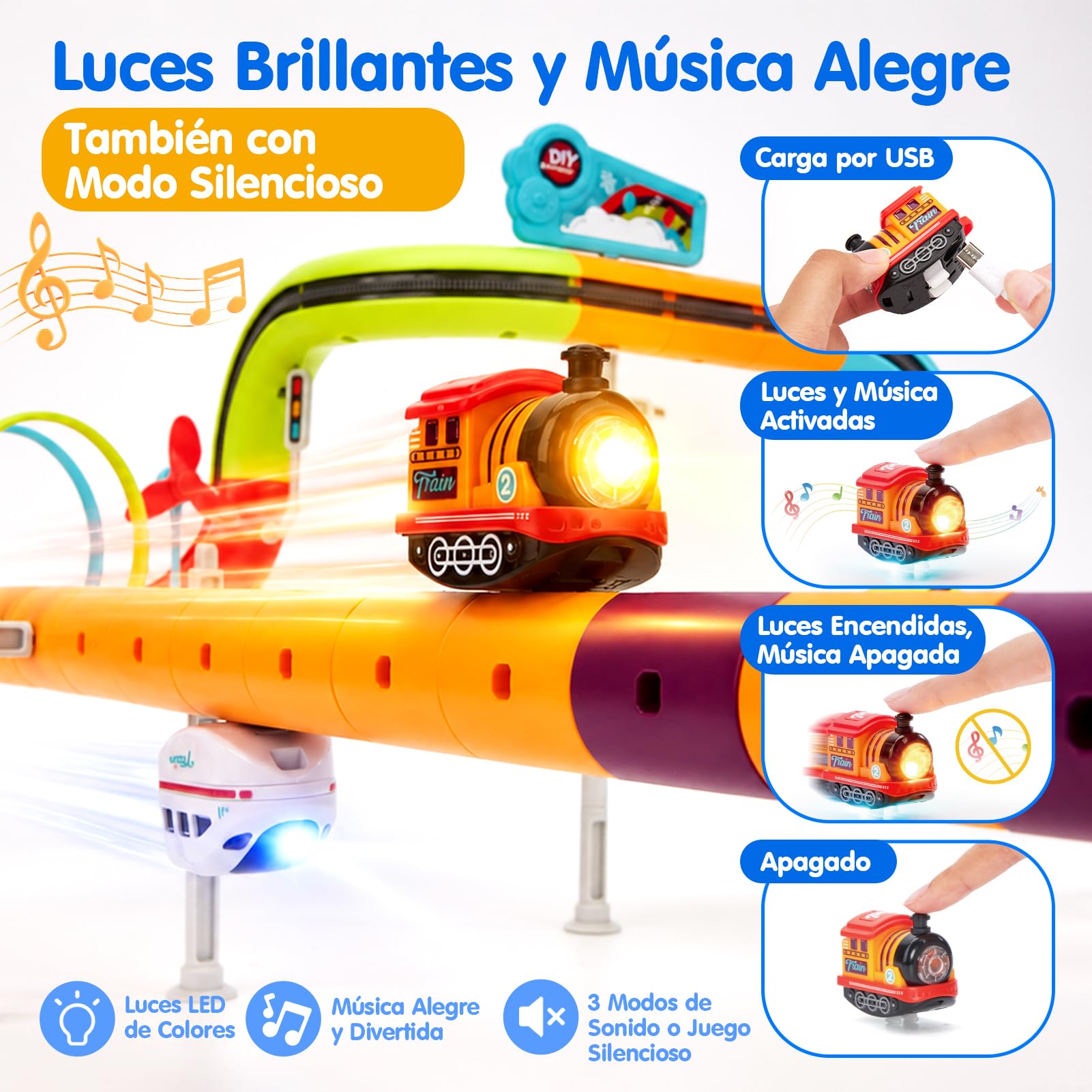 hahaland Tren Electrico Pista Coches Juguetes para Niños, 115 Piezas