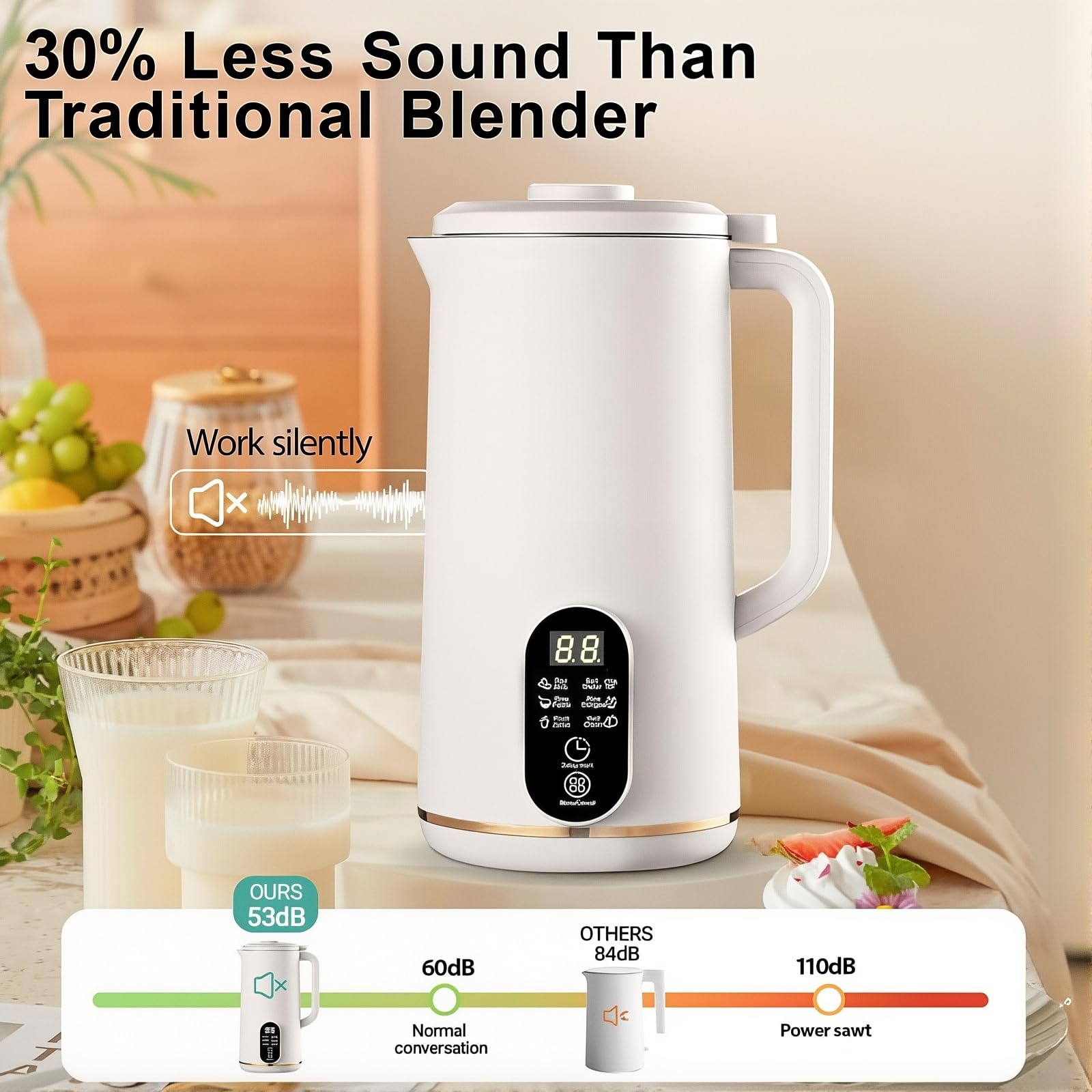 Ekspres do mleka sojowego, maszyna do mleka orzechowego z wyświetlaczem LED, timer, samooczyszczająca, do użytku domowego, pojemność 650 ml, nie wymaga namaczania, funkcja utrzymywania ciepła