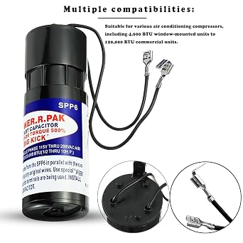 SPP6 Hard Start Capacitor Replacement 115V Thru 288VAC Hard Start kit for air Conditioner Units from 4,000 to 120,000(1/2 Thru 10H.P.),Increases Compressor Torque 500% (1)