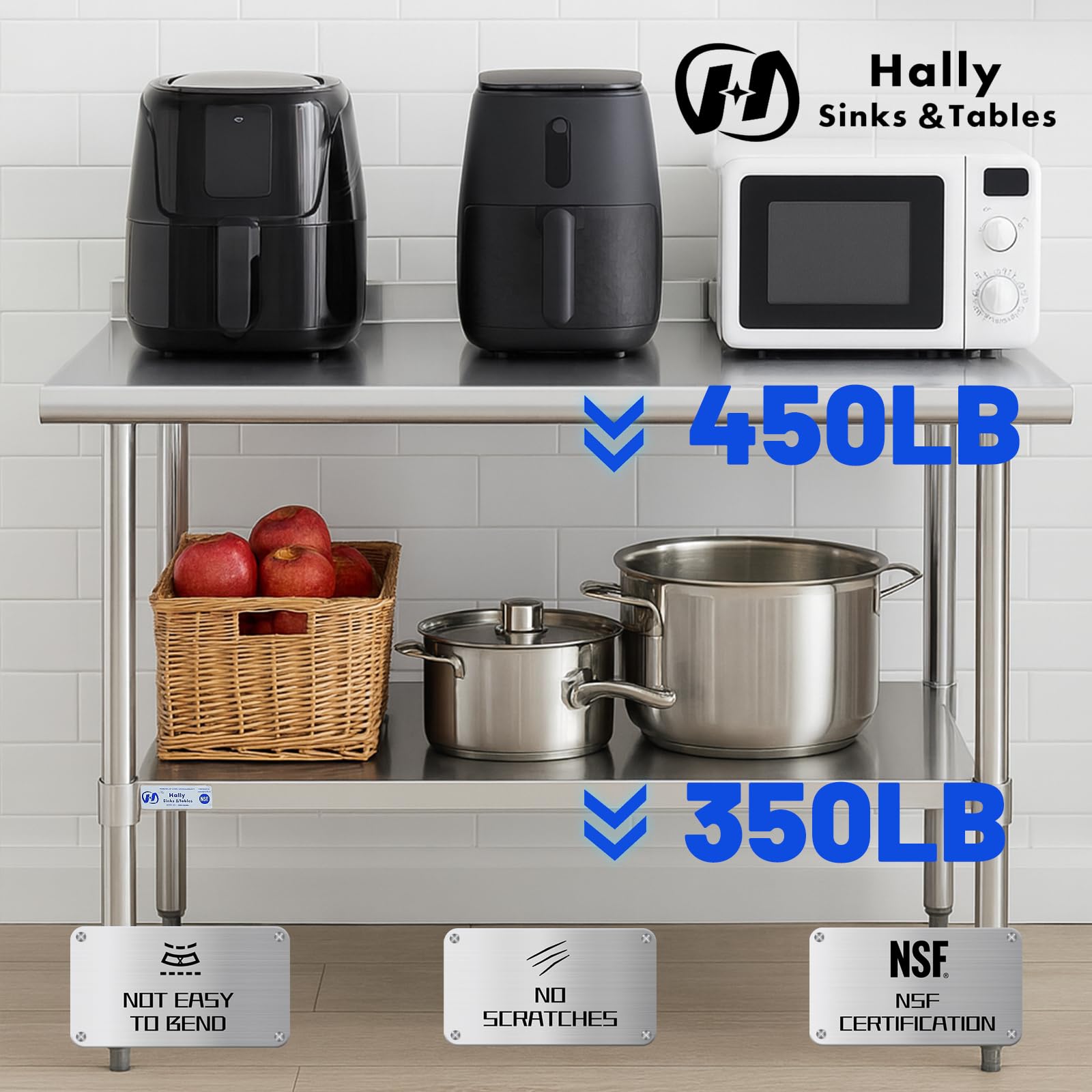 Tabella dell'acciaio inossidabile per la preparazione & il lavoro 24 x 36 pollici, Tabella resistente commerciale di NSF con il sottoripiano e Backsplash per il ristorante, la casa e l'hotel