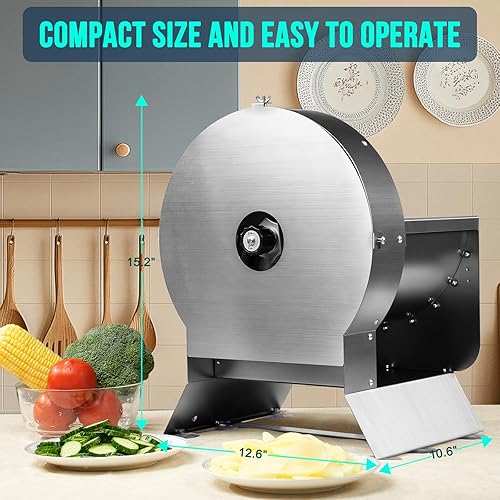 Miniatura 4 de Cortadora eléctrica de verduras, 40 W con grosor ajustable, hoja extraíble para una fácil limpieza, diseño de acero inoxidable compacto y seguro