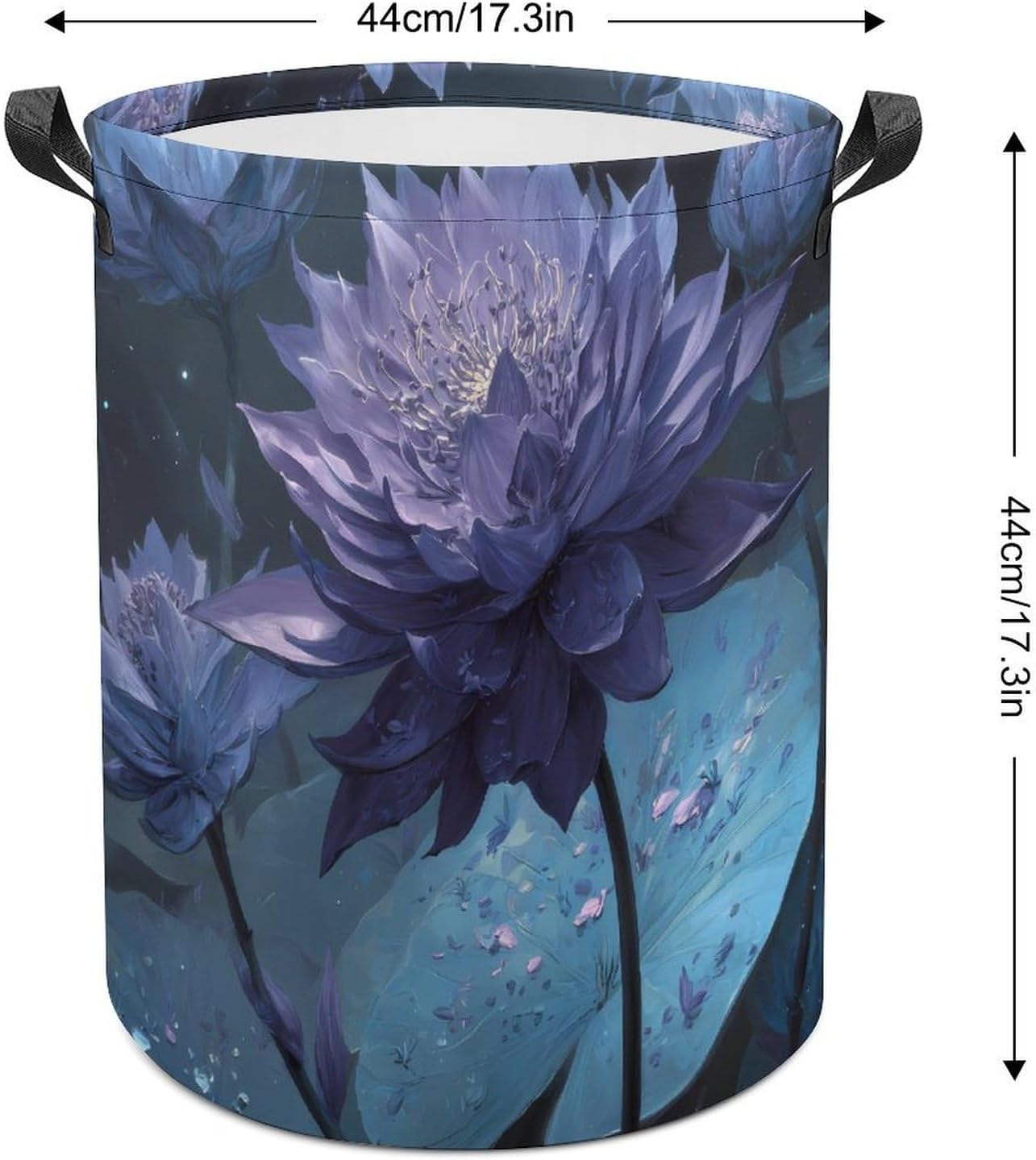 Purple Lotuss Magic Water Lily Laundry Hamper Basket for Home Bathroom | clothes storage,handle,large capacity,oxford