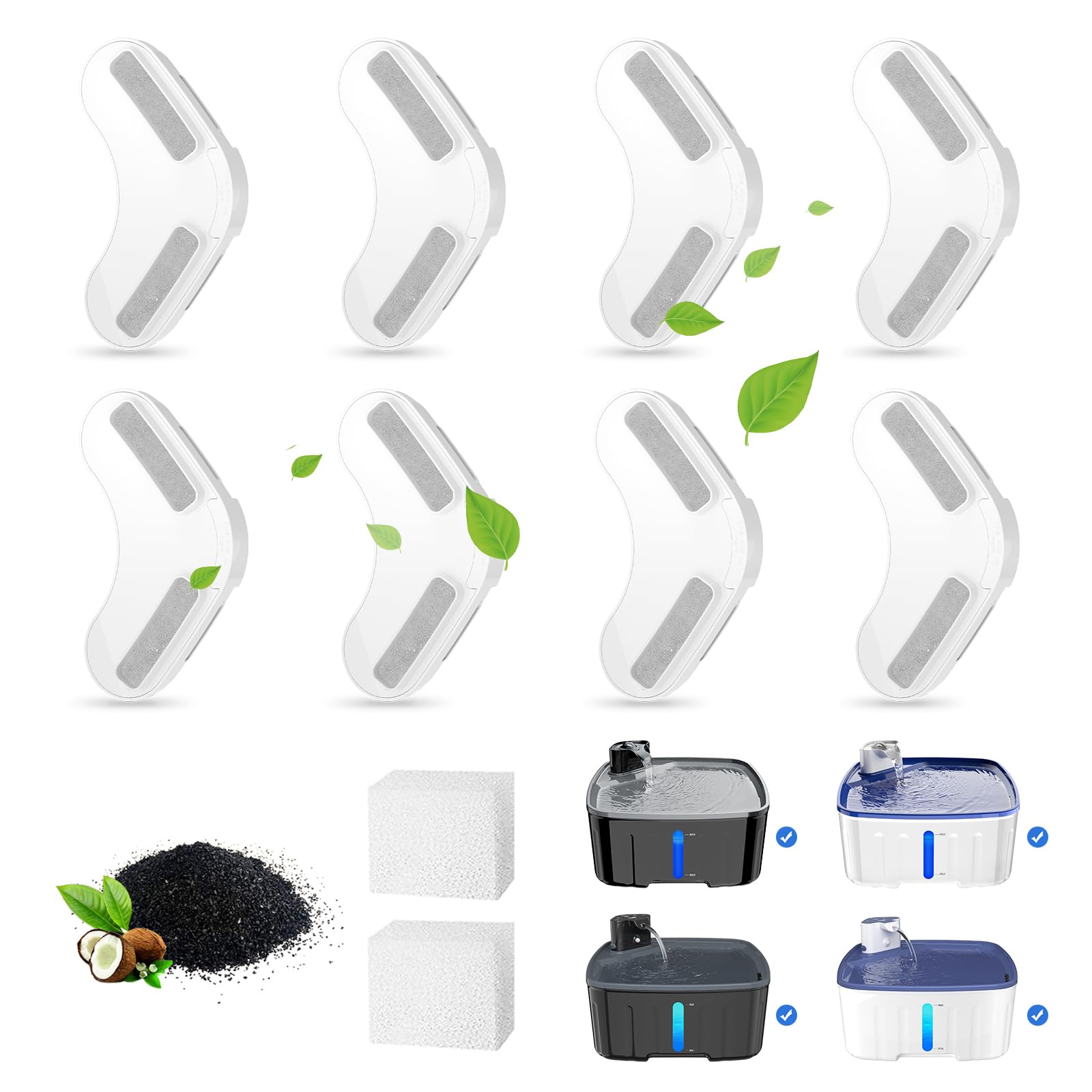 Dog Water Fountain Filters 8 Pack With 2 Sponge Foams For 2.1GAL/8L/270oz Pet Fountains