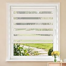 Buseu Day and Night Roller Blind without Drilling, 60 x 200 cm (Fabric Width 56) Linen, Translucent, Breathable, Double Fabric, Privacy Protection, for Windows and Doors