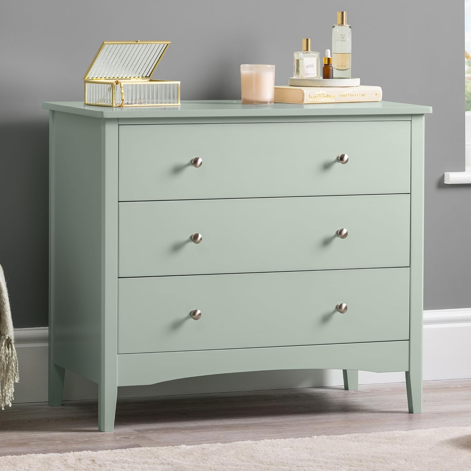 Christow Sage Green Chest Of Drawers, 3 Drawer Storage Organiser Unit ...