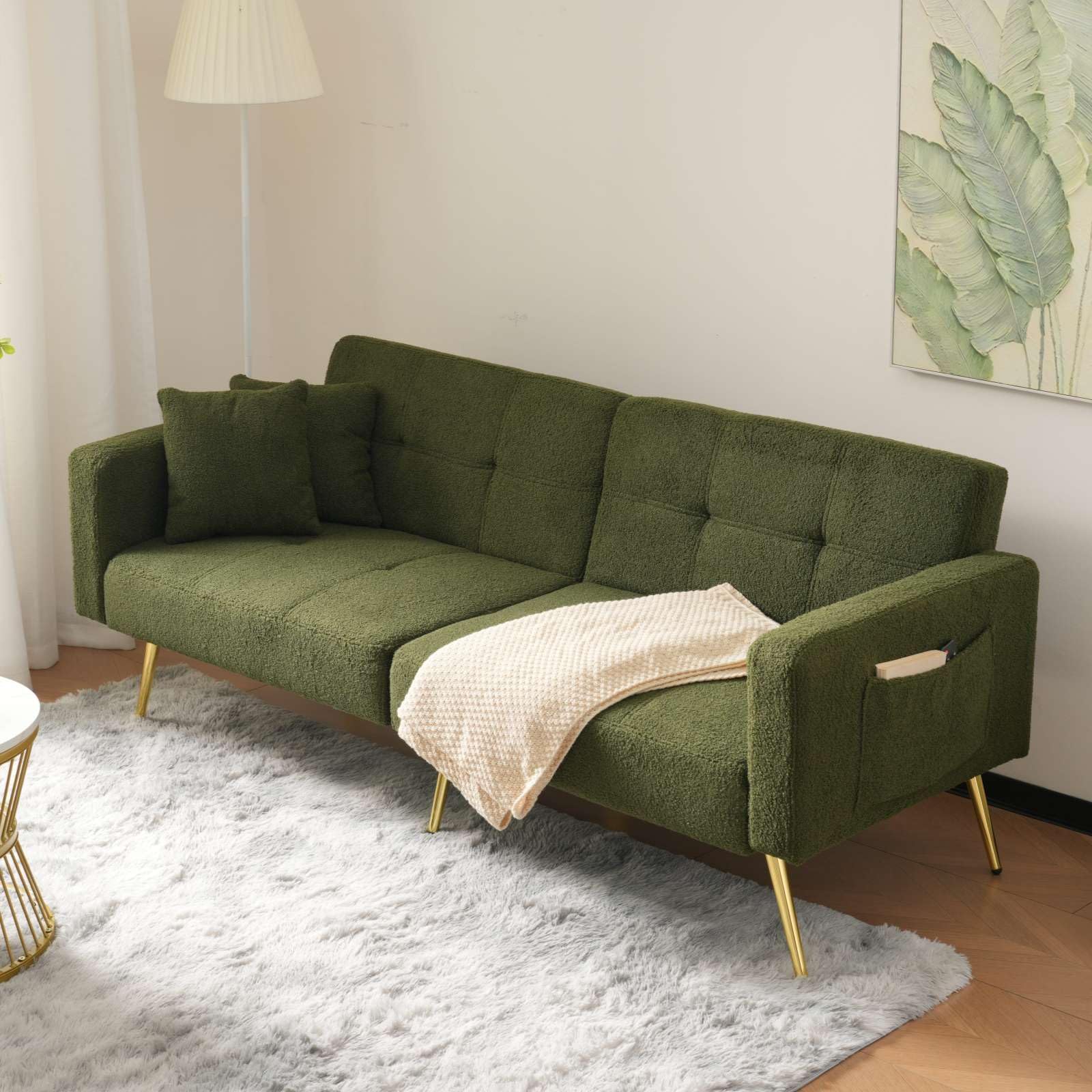 KOMHTOM Canapé Vert foncé Canapé 2 Places avec Coussins et Poches de Rangement latérales, canape lit 2 Places Convertible avec Dossier réglable Petit canapé Moderne (Vert)