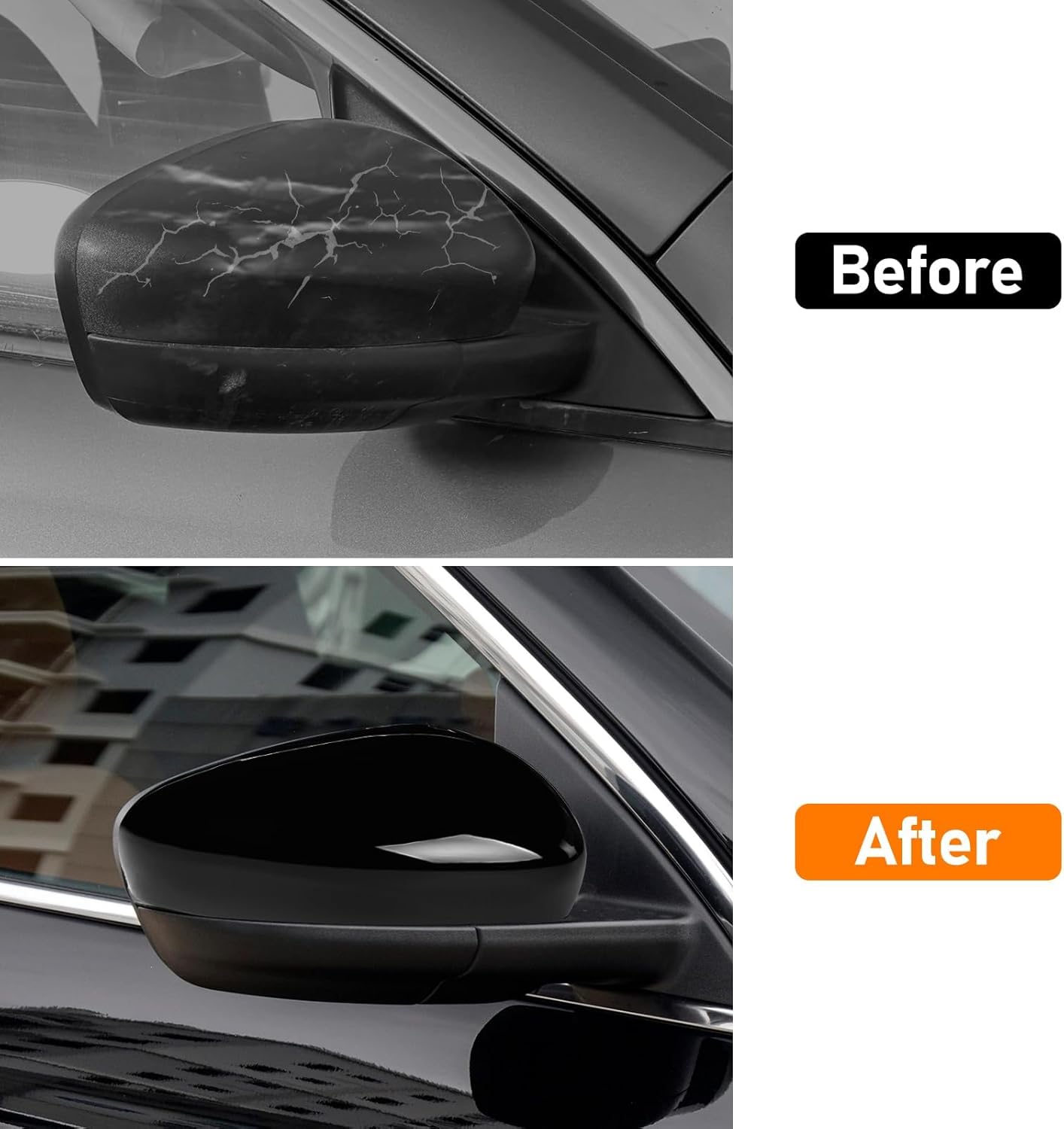 Compatible with Ford Escape SE/SEL Right Passenger Side Mirror Cap Cover 2020 2021 2022 2023 2024, Glossy Black Side Door Rearview Mirror Cover Replacement Without Turn Signal Light