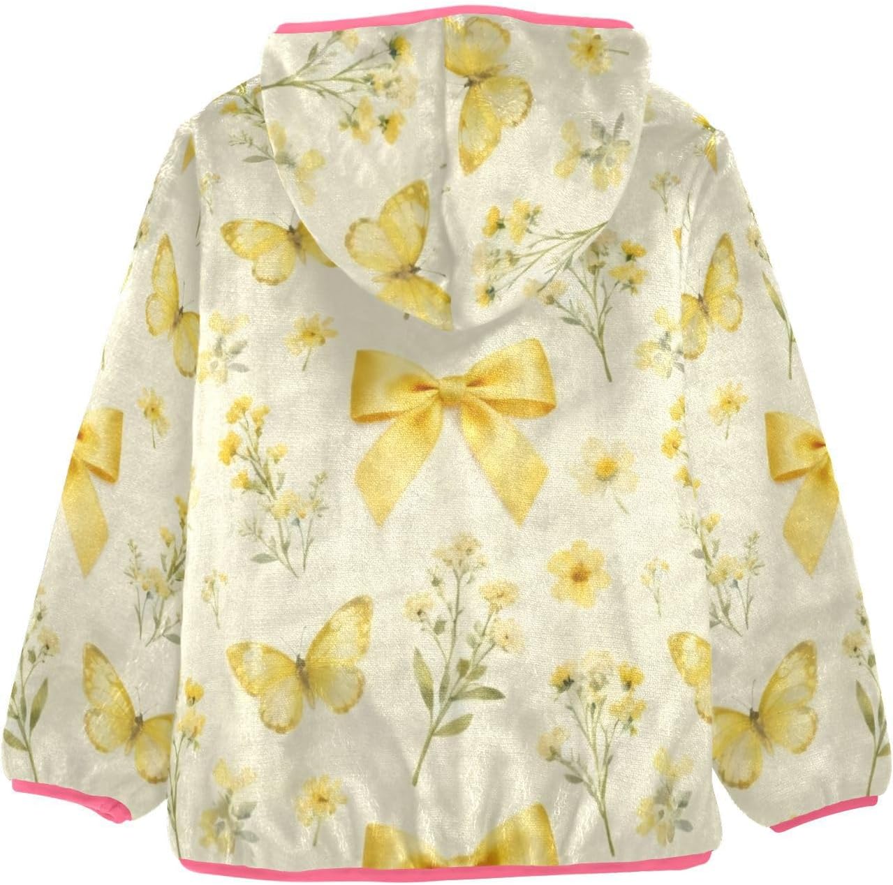 Yellow Bows Flowers Toddler Hooded Jackets Plush Lined Baby Coat Girls Clothes Winter 3T