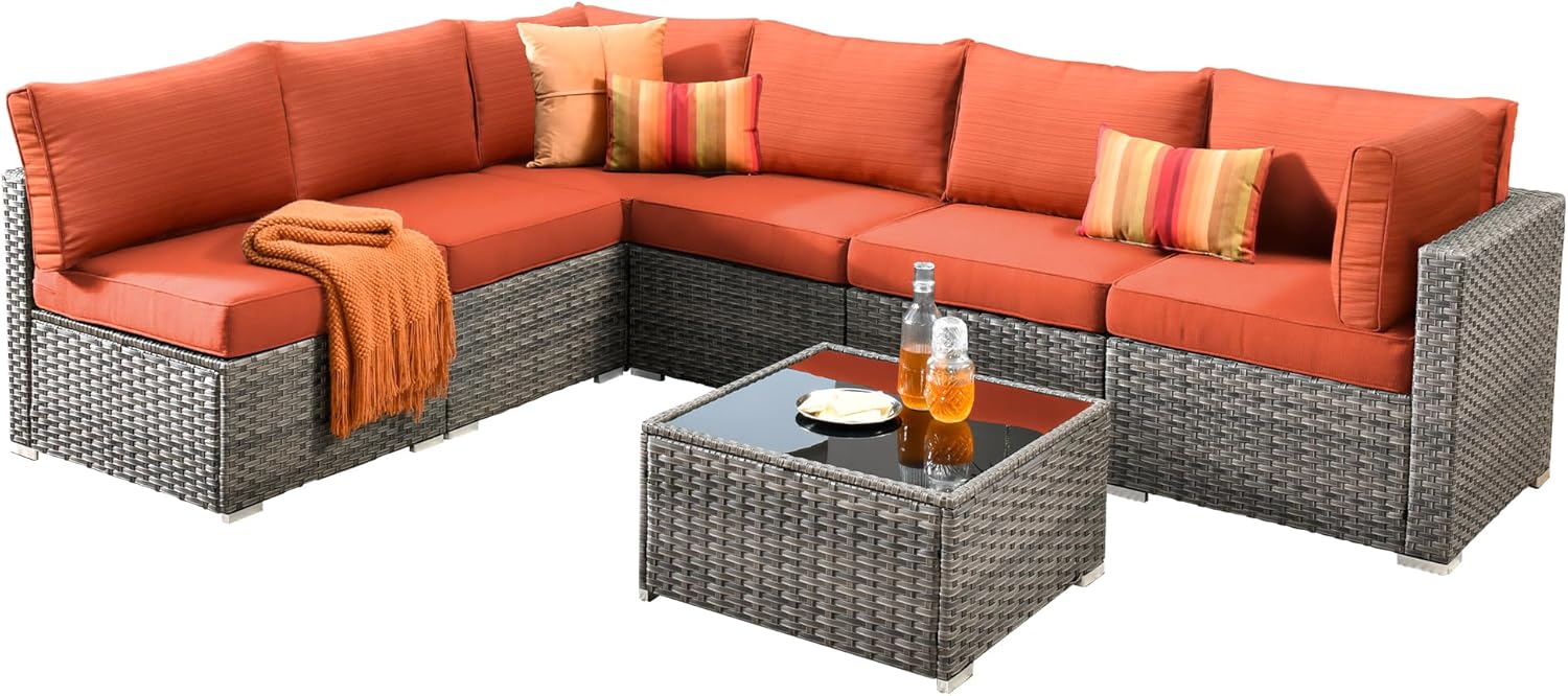 Another perspective of the assembled Weaxty 7-piece outdoor patio furniture set.