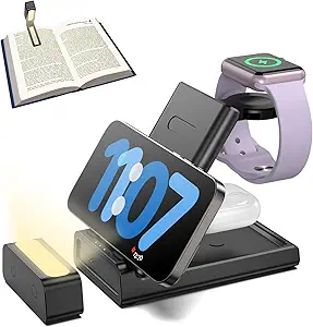 Wireless Charging Station for Apple Devices, 3 in 1 Charging Station Apple with Book Light, Portable iPhone Wireless Charger for iPhone 15 Pro Max/14/13, Air Pods, iWatch, Travel Charger Essentials