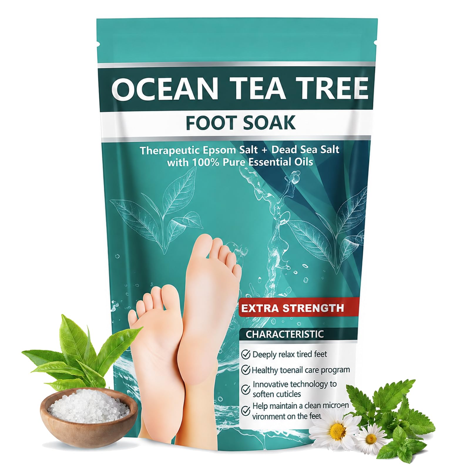 Extra Strength Ocean Tea Tree Oil Foot Soak with Epsom Salt, Pedicure Soak