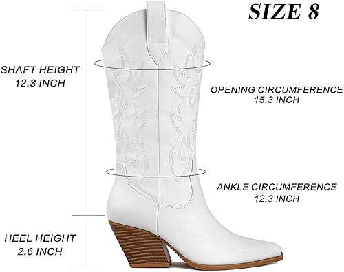 Miniatura 3 de Mostrin Botas vaqueras para mujer, punta puntiaguda, botas vaqueras a media pantorrilla, tacón grueso, botas occidentales