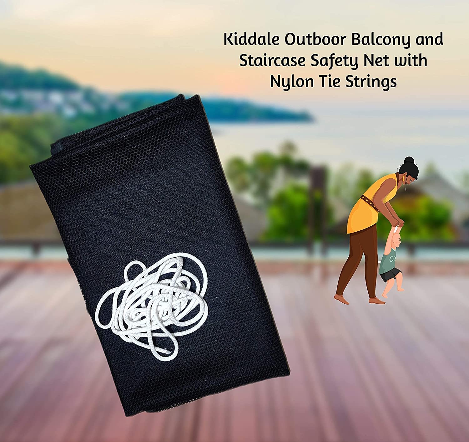 Kiddale Baby Safety Net for Staircase, Railing, and Balcony - Child Guard for Stairs - Pack of 2 (3M By 1.1M Wide Each), Black - Image 3 thumbnail
