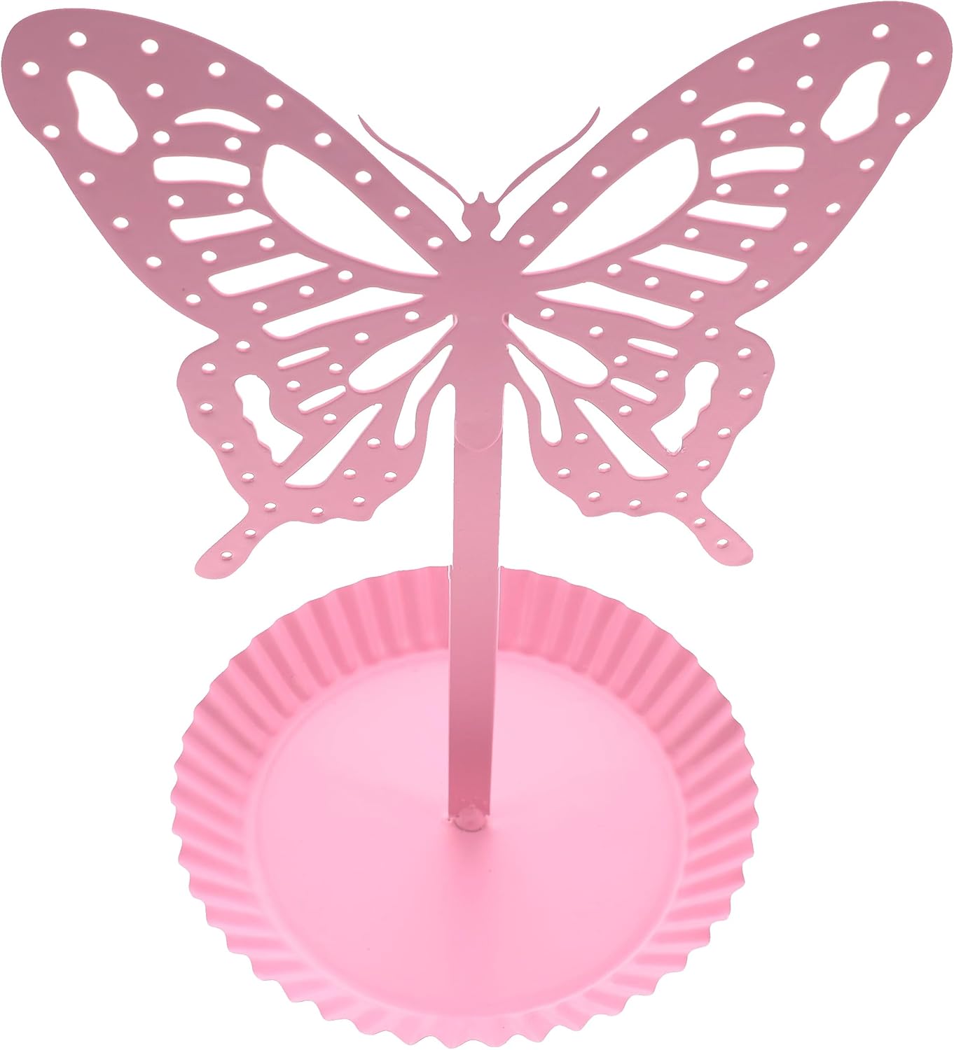 Top Brass Butterfly Earring Holder Organizer Metal Standing Jewelry Tree Display with Ring Tray (Pink)
