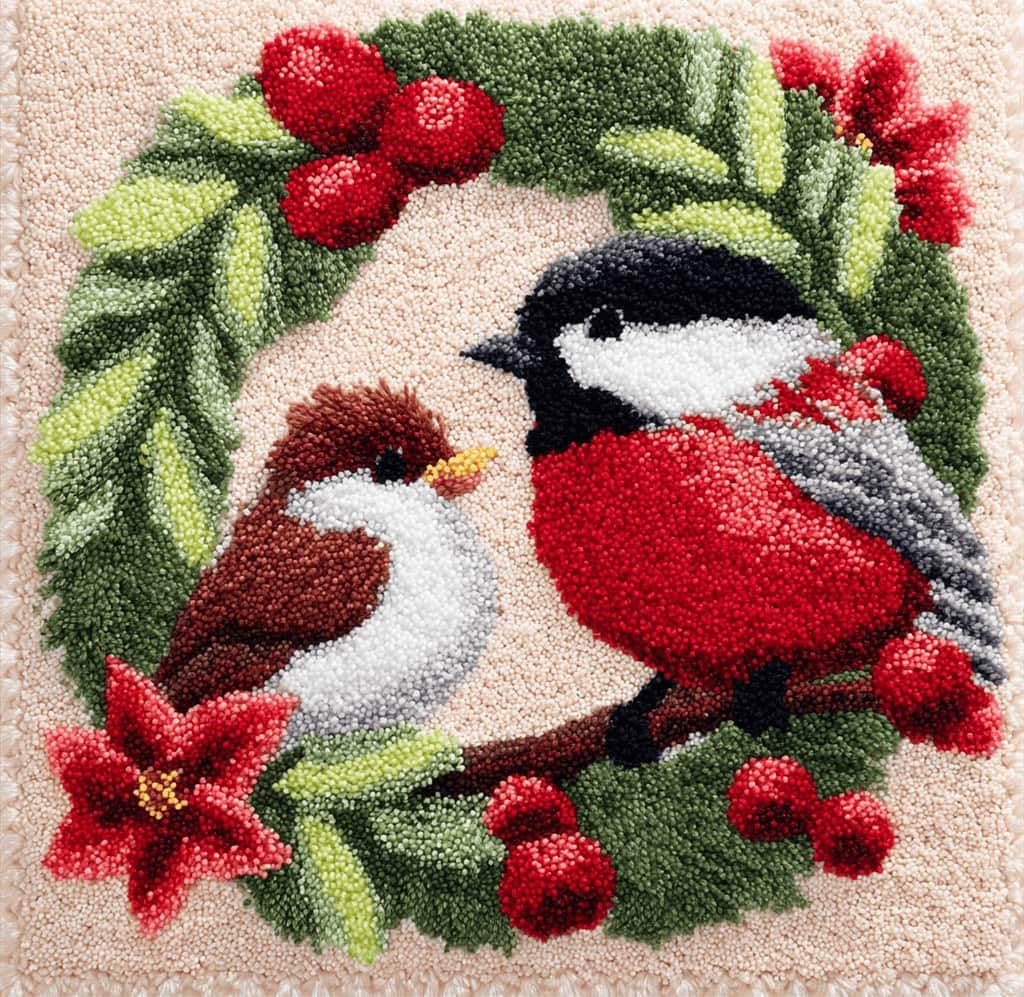 Kitquiver Latch Hook DIY Pillow Kit,Bird Handmade Cushion Cover 43X43Cm